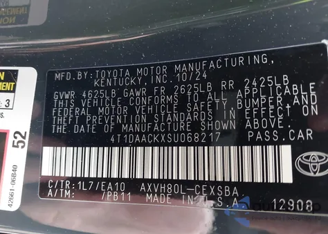 2025 Toyota Camry Se z USA, uszkodzony, nr VIN 4T1DAACKXSU068217